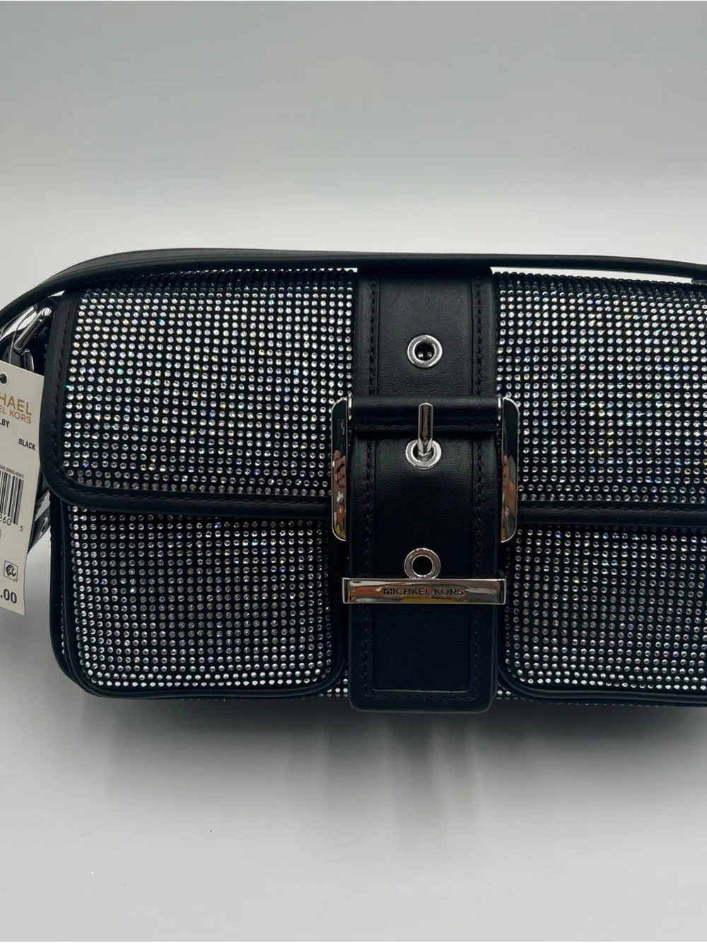 Michael Kors Black Rhinestone-Embellished Messenger Bag